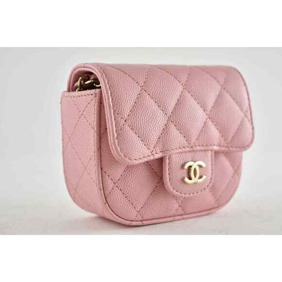 Chanel 22C Pink Caviar Mini Clutch With Chain Gold Card Shoulder Crossbody Bag - Picture 4 of 12
